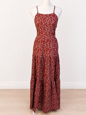 SHEIN Boho Floral Maxi Dress Size M | Open Back Lace Up | Worn Once